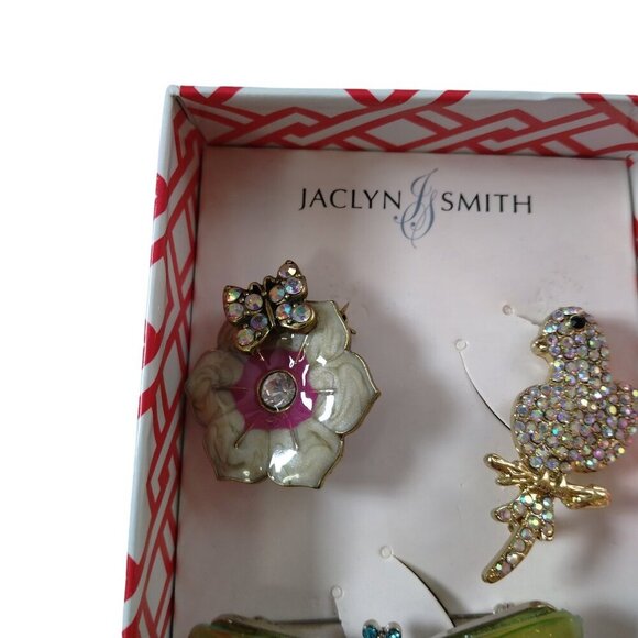 Jaclyn Smith Trio Pin Set Dragonfly Bird Butterfly On Flower Brooch NIB - Picture 3 of 6